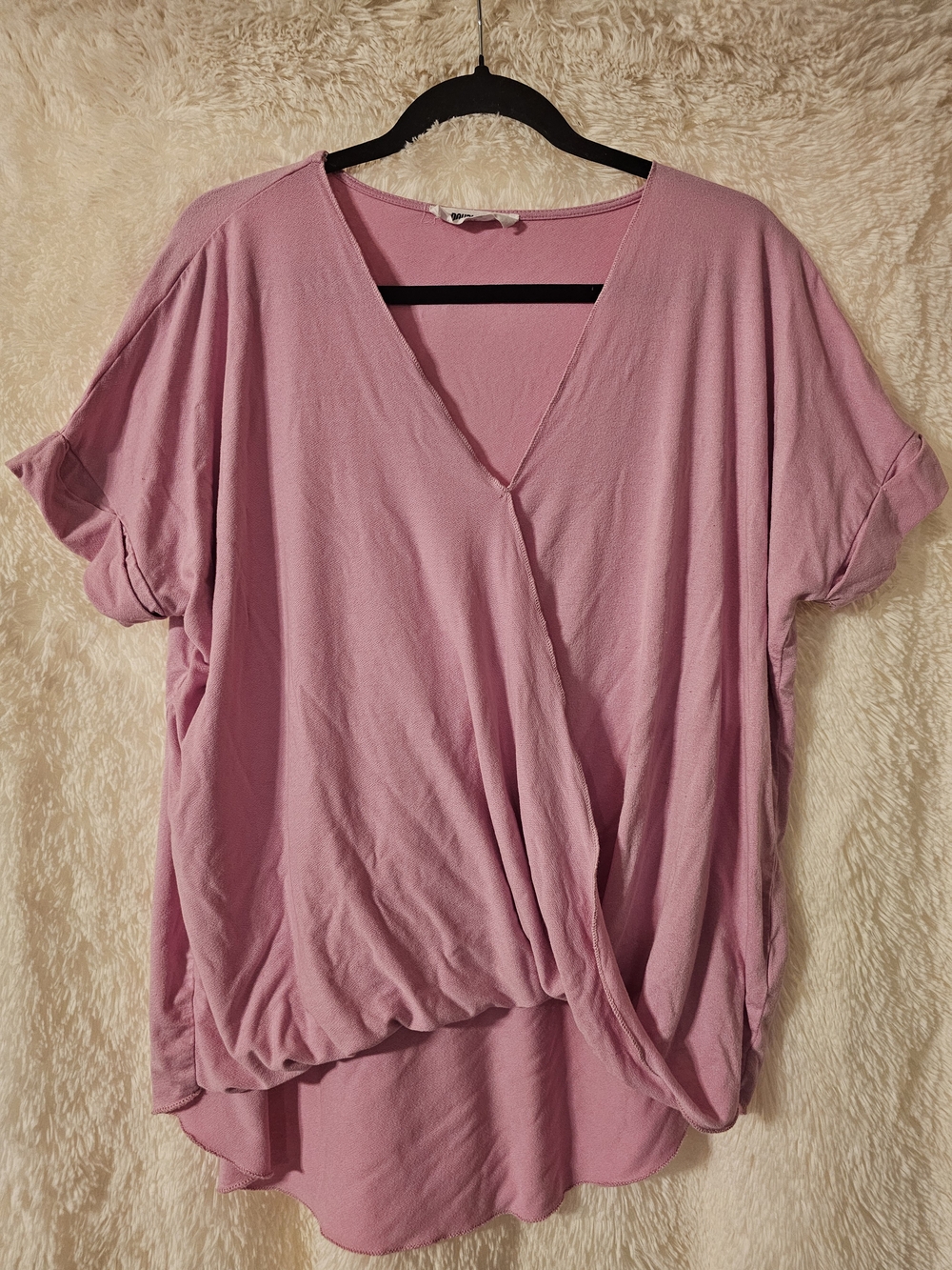 Double Zero Dusty Pink Draped V-Neck Short Sleeve Top